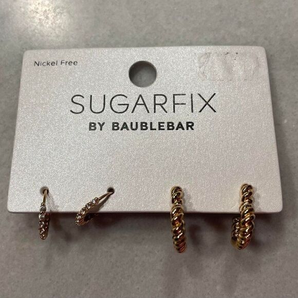Sugarfix by BaubleBar Rhinestone Mini Hoop Earring and Twisted Heart Huggies Duo - Picture 1 of 4